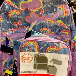Wonder nation Girls
backpack with launch box, 3 pieces set Dream rainbow
purple